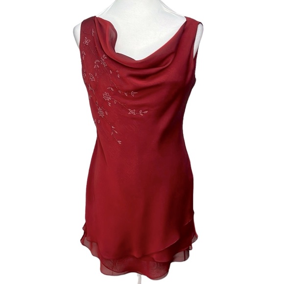 Kay Unger Bias Cut Beaded Dress Burgundy - Picture 1 of 6